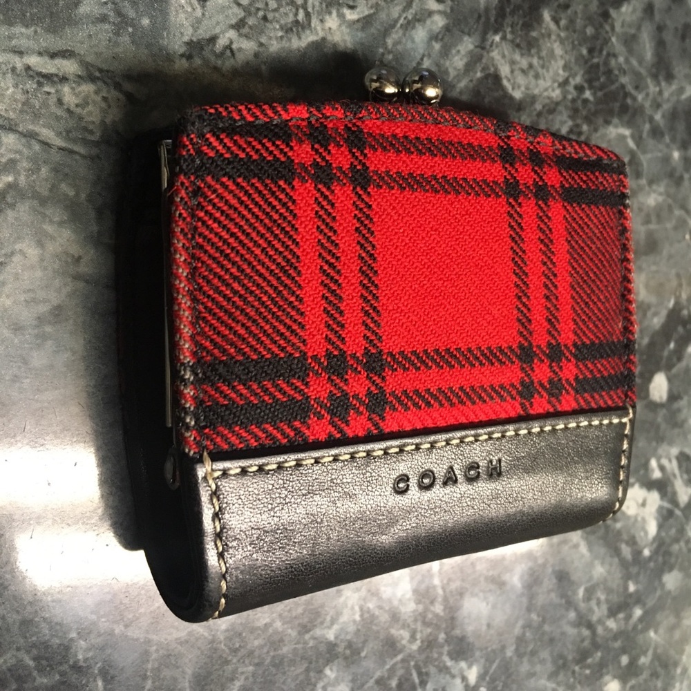 Authentic Coach Plaid Kisslock Coin Purse